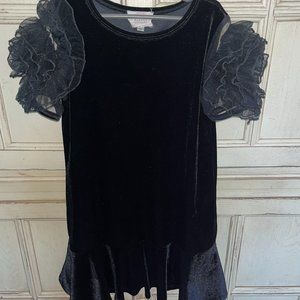 Hannah Banana Black Velour Party Dress with Sheer Rosette Sleeves